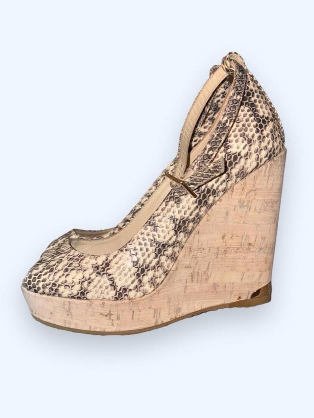 Vintage Jimmy Choo Snakeskin Cork Platform Wedges EU 38/US 7 - Picture 2 of 7
